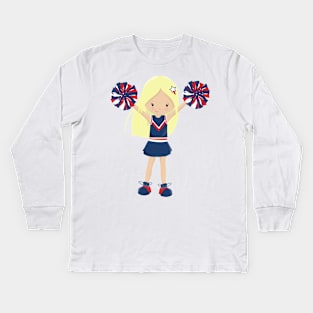 Cheerleaders, Cheerleading, Cute Girl, Blonde Hair Kids Long Sleeve T-Shirt